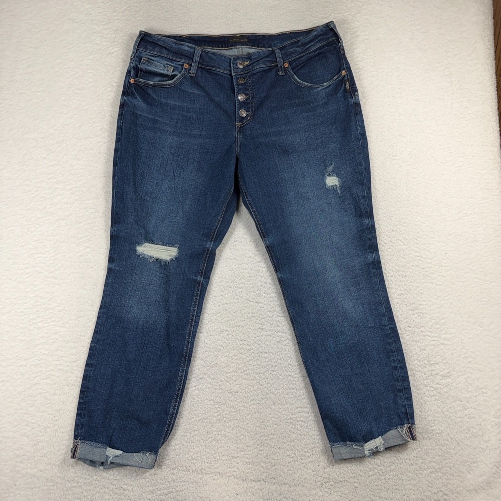 Silver Jeans Co Jeans Womens 36x27 (35.5x26) Blue Boyfriend Button Fly Cuffed